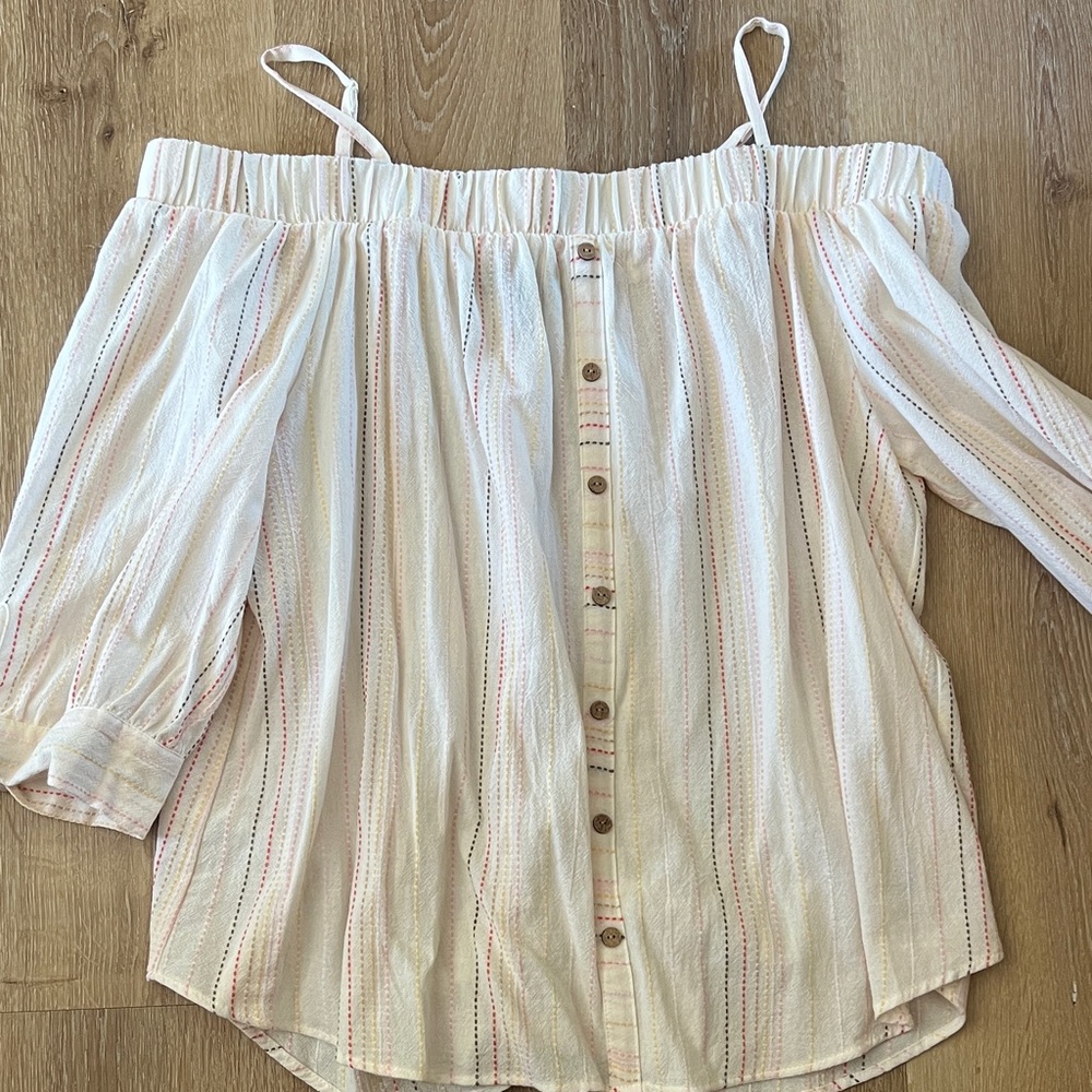 Iz Byer White Striped Off-Shoulder Blouse